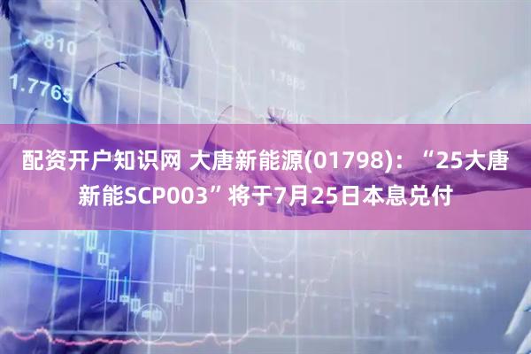 配资开户知识网 大唐新能源(01798)：“25大唐新能SCP003”将于7月25日本息兑付